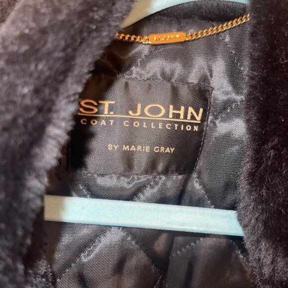 St John Vintage Womens Jacket Size Large Black Bomber Pockets Casual Faux Fur - Picture 9 of 16